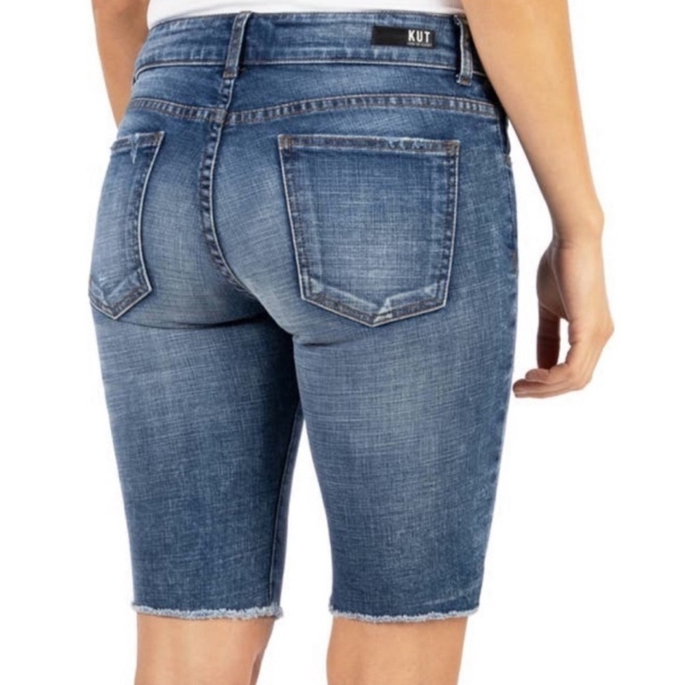Kut from the Kloth Sophie Bermuda Frayed Hem Blue Size 0 NWT